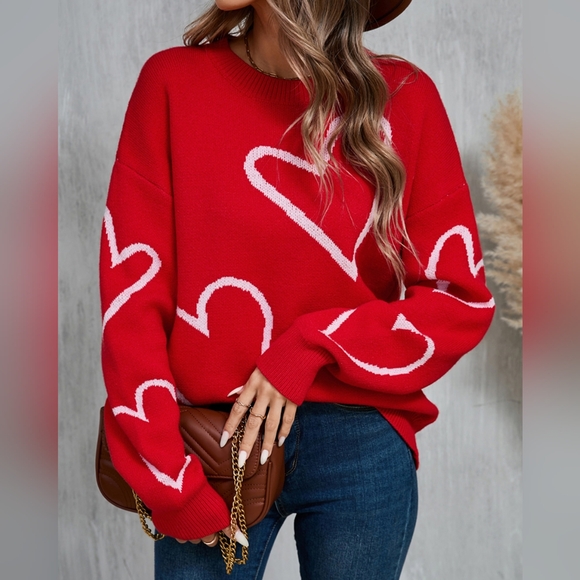 Falling for Hearts Sweater - Red - Picture 2 of 6